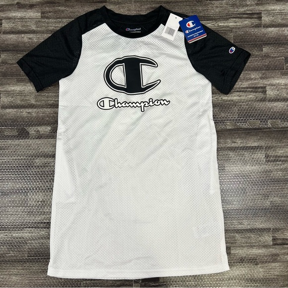 NWT Girls Size Large Champion Mesh Dress In White & Black Sporty Jersey Dress - Picture 2 of 9